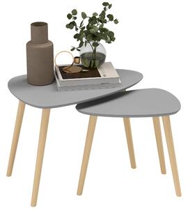 HOMCOM Sada 2 stohovatelných konferenčních stolků s dřevěnými nohami pro obývací pokoj, ložnici a kancelář 59,5x39,5x45 cm a 44,5x28,5x40 cm Šedá a př