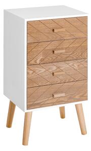 HOMCOM Komoda se 4 zásuvkami pro ložnici, noční stolek se zvýšenýma nohama do obývacího pokoje 40x30x75 cm Bílá a přírodní | Aosom