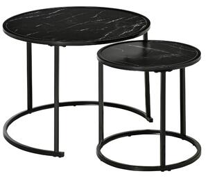HOMCOM Sada 2 moderních stohovatelných kulatých stolů s deskou z imitace mramoru a ocelovým rámem Ø60x46 cm a Ø40x40 cm černá | Aosom