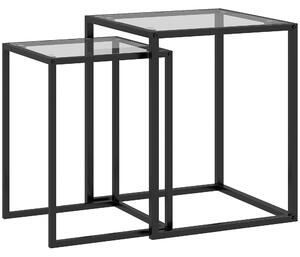 HOMCOM Sada 2 čtvercových stohovatelných konferenčních stolků s tvrzeným sklem a ocelovým rámem pro obývací pokoj 33x33x45,5 cm a 42x42x51 cm Černá |