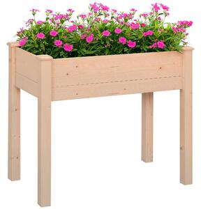 Outsunny Vyvýšená Městská Zahrada Přírodní Dřevo 86x46x76 cm Vyvýšený Stůl na Výsadbu s Netkanou Textilií a 4 Odpady pro Výsadbu Květin na Zahradní Te