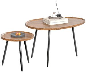 HOMCOM Sada 2 stohovatelných konferenčních stolků Moderní styl s kovovým rámem pro obývací pokoj, ložnici, kancelář 80x55x49 cm a Ø40x39 cm dřevěný ef