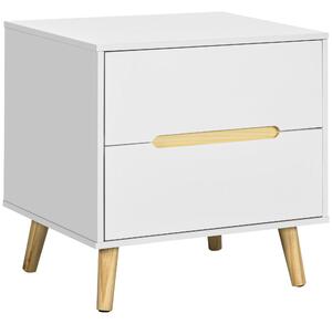 Noční stolík HOMCOM se 2 zásuvkami a dřevěnými nohami pro ložnici, obývací pokoj a kancelář, moderní styl 50x40x50,5 cm Bílý | Aosom