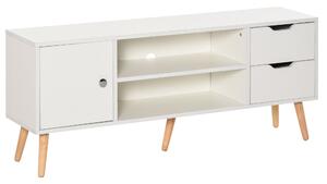 HOMCOM TV Stánek pro 50" Televize Moderní Obývací Stůl s 2 Otevřenými Policemi a 2 Zásuvkami Nosnost 30 kg pro Ložnici 120x28x44 cm Bílý | Aosom
