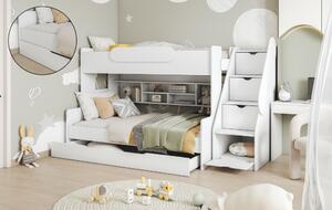 Patrová postel SEGAN pro 3 osoby včetně úložného prostoru (Bílá)