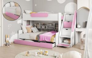 Patrová postel SEGAN pro 3 osoby včetně úložného prostoru (Růžová)