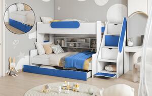Patrová postel SEGAN pro 3 osoby včetně úložného prostoru (Modrá)