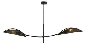 Stropní svítidlo LOTUS 2 – černé, zlatá textilní stínidla, 2× E14, šířka 102 cm