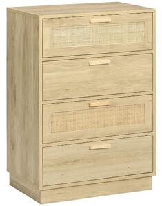 HOMCOM Noční stolek s rattanovými mřížkovými zásuvkami, bohémský styl, komoda do ložnice s protiskluzovým systémem 60x38x88,5 cm přírodní | Aosom