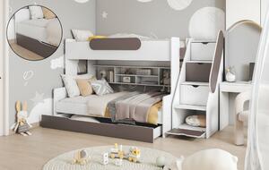 Patrová postel SEGAN pro 3 osoby včetně úložného prostoru (Šedá)