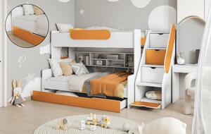 Patrová postel SEGAN pro 3 osoby včetně úložného prostoru (Oranžová)