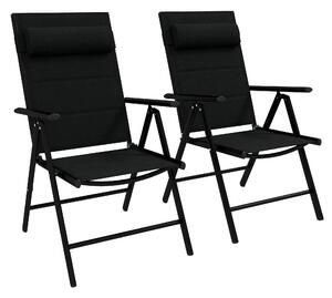Sada 2 skládacích campingových židlí Outsunny s hliníkovým rámem, nosnost 130 kg, pro terasu a pláž 54x67x108 cm Černá | Aosom