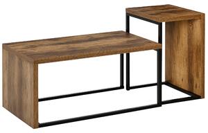 HOMCOM Set 2 Kávových Stolků s Kovovými Nohy v Průmyslovém Stylu pro Obývací Pokoj a Jídelnu 90x48x42 cm a 59x42x36 cm | Aosom