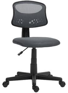 HOMCOM Bezarmý Ergonomický Kancelářský Klobouk s Mřížkovým Opěradlem, Otáčivý Stolečkový Kancelářský Klobouk s Nastavitelnou Výškou 120 kg Nosnost Šed