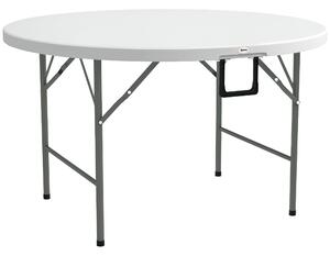 Skládací kulatý stůl Outsunny s ocelovou konstrukcí a HDPE deskou, nosnost 80 kg, pro vnitřní a venkovní použití Ø122x73 cm Bílá | Aosom