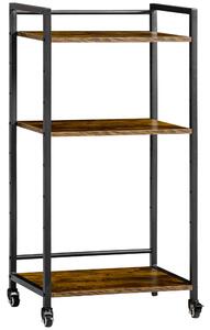 HOMCOM 3-tierový nastavitelný regálový vozík s kolečky pro kancelář, kuchyň, ložnici 50x35x100 cm Rustikální hnědá | Aosom