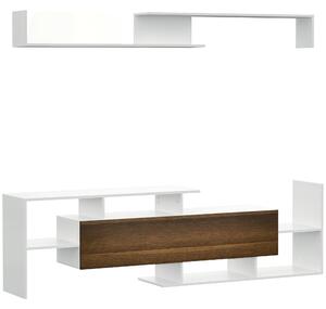 HOMCOM Sada nábytku do obývacího pokoje TV Stánek pro stěnové TV až do 165 cm nebo stojící TV do 102 cm se stolkem na TV 153,6x25x42 cm a nástěnnou po