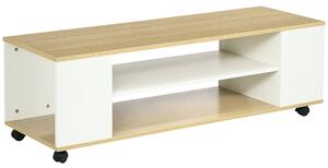 HOMCOM TV Stojan na Kolečkách - Nástěnný TV Stojan s 2 Úložnými Policemi pro Televize do 139 cm - 120x40x38,5 cm | Aosom