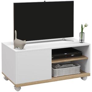 HOMCOM Moderní TV Stánek na Kolečkách pro Televize do 42 Palců - TV Stánek do Obývacího Pokoje s 1 Dvéřmi a 2 Úložnými Policemi 80x45x39,5 cm Bílý | A