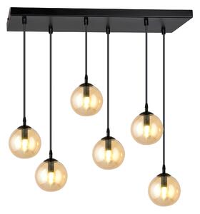 Závěsné svítidlo COSMO 6 – černé, jantarové sklo, 6× E14, šířka 81 cm