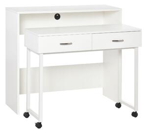 HOMCOM Sada 2 Stohovatelných Psacích Stolů na Kolečkách se 2 Zásuvkami pro Kancelář 100x36x88 cm Bílá | Aosom