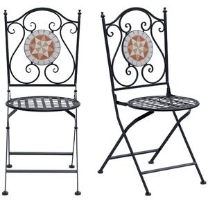 Outsunny Sada 2 skládacích zahradních židlí Bistro s mozaikovým sedákem pro terasu a balkon, kovová, nosnost 120 kg, 50x40x94.5 cm, černá | Aosom