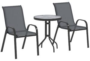 Outsunny 3dílný bistro set odolný vůči počasí s tvrzeným sklem a stohovatelnými židlemi — tmavě šedý | Aosom