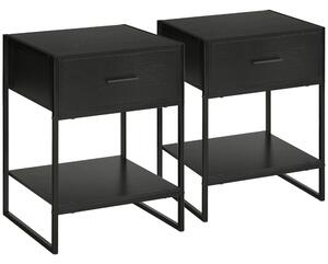 HOMCOM Sada 2 moderních nočních stolků, 2 noční stolky do ložnice a obývacího pokoje, se zásuvkou a otevřenou policí, moderní design, MDF a ocel, 45x4