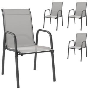 Outsunny 4ks zahradních židlí — stohovatelné, prodyšné opěradlo, opěrky paží, odolné vůči počasí, nosnost 120 kg — 51 × 69 × 87 cm — světle šedá | Aos