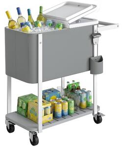 Outsunny 56 l chladicí vozík na kolečkách s policí, otvíráčem a vypouštěním — venkovní párty chladnička 84 × 38 × 83 cm, šedá | Aosom