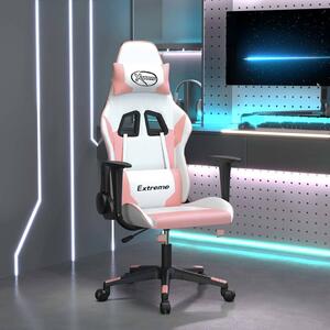 Herní židle bílá a růžová umělá kůže 3143696