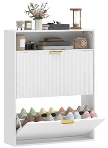 HOMCOM Slim Flip Shoe Cabinet — 2 Flip Compartments, Top Shelf, Holds 12–16 Pairs — White (31.5"x9.4"x40.4") | Aosom
