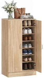 HOMCOM 2-Door Shoe Cabinet with 6 Adjustable Shelves, Soft-Close Doors, Stores up to 14 Pairs, Natural Wood Finish (55 x 35 x 108 cm) | Aosom