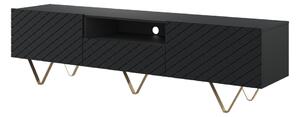 TV stolek Scalia 190 cm s výklenkem - černý mat / zlaté nožky