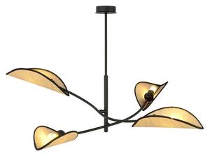Stropní svítidlo LOTUS 4 – černé, hnědá textilní stínidla, 4× E14, šířka 102 cm
