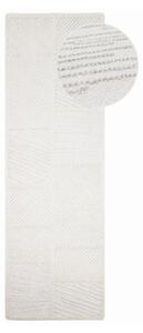 Bílý ručně tkaný běhoun s příměsí vlny 80x230 cm Sculptured Blocks – Flair Rugs