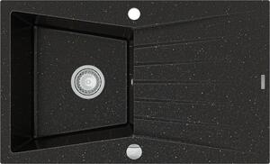 MEXEN - Cesar granitový dřez 1-mísa dřez s odkapávač 775x470 mm, černá / kovové zlato 6514771010-75