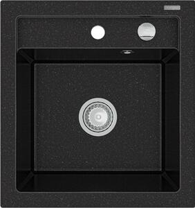 MEXEN - Buňky Vito granitový dřez 1 520x490 mm, černá / stříbrná metalíza 6503521000-73
