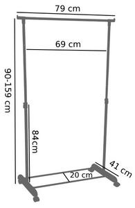 TZB Pojízdný stojan na oděvy Ida - výška 90-159 cm