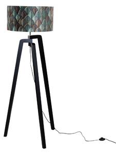 Stojací lampa černá s sametovým stínidlem s motivem listů 50 cm - Puros