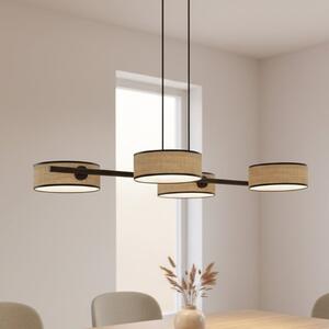 Závěsné svítidlo DRUMZ 4 – hnědé / černé, ratanová stínidla, 4× E14, šířka 80 cm