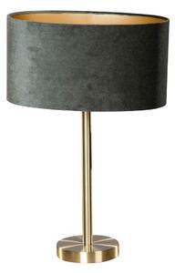 Stolní lampa mosazná s oválným sametovým stínidlem zelená 35 cm - Simplo