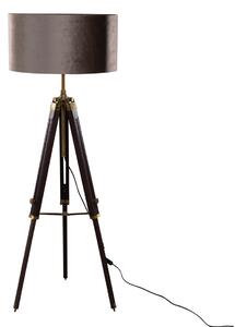 Stojací lampa Cortin – mosazný trojnohý stojan stmavě béžovým sametovým stínidlem 50 cm