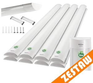 Sada 4 x povrchově montovaných LED svítidel 36W 120cm zářivkový panel pro garáž a dílnu BERGE