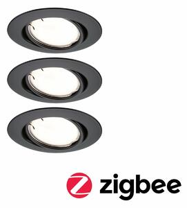 PAULMANN LED vestavné svítidlo Smart Home Zigbee Base Coin základní sada výklopné kruhové 90mm 20° 3x4,9W 230V stmívatelné 3000K černá mat 924.65