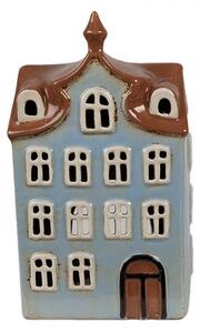 Modrý keramický domeček na čajovou svíčku Houthem X – 13x9x22 cm