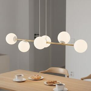Závěsné svítidlo GRAVITY 6 – bílé / zlaté, sklo, 6× E14, šířka 110 cm