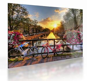 Skleněný obraz - Východ slunce v Amsterdamu (70x50 cm)