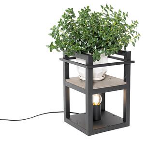 Industriální stolní lampa černá se dřevem - Cage Rack