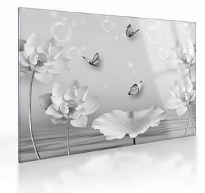 Skleněný obraz - Květinový design s motýlky (70x50 cm)